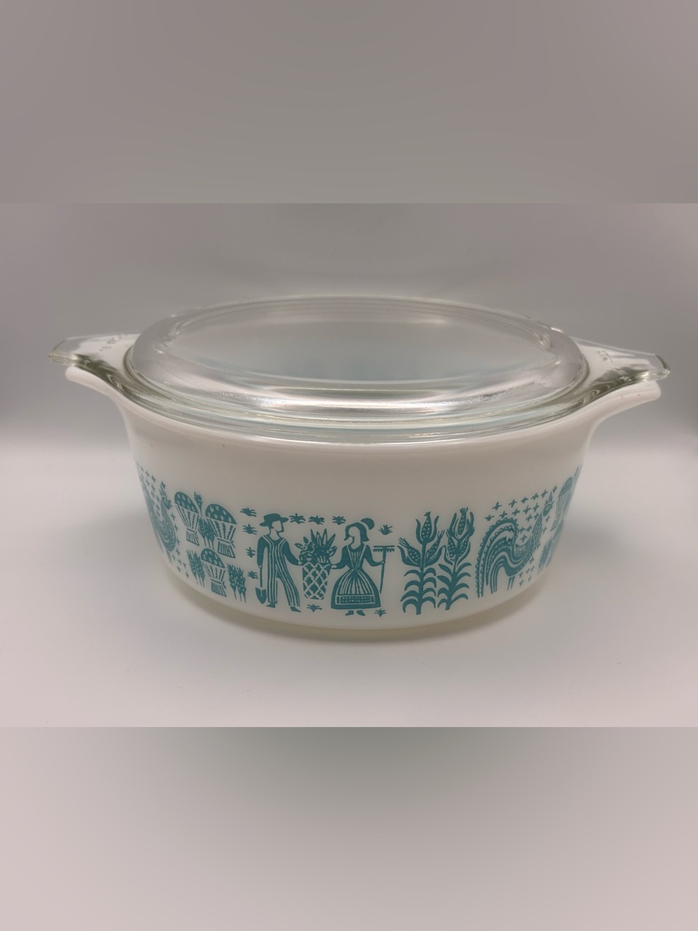 Vintage Pyrex 1-Quart Cinderella Round Casserole Dish, Amish Butterprint #473